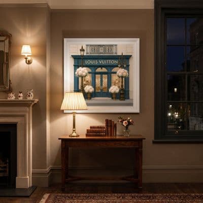 LV Boutique White Step Frame Wall Art 40x40cm Luxury Home Decor Accent