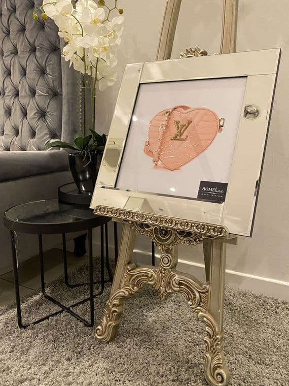 Lv Pink Heart Fashion Handbag Wall Art Mirror Frame
