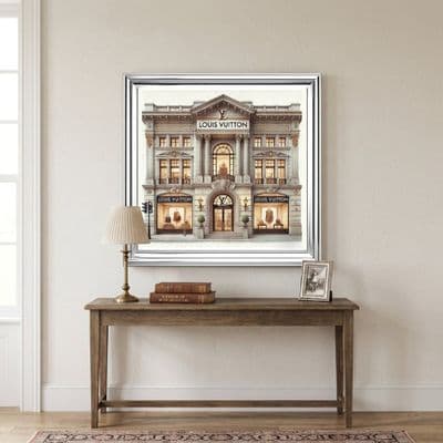 LV Store Silver Step Frame Wall Art 70x70cm Luxury Home Decor Statement
