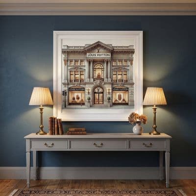 LV Store White Step Frame Wall Art 40x40cm Luxury Home Decor Statement