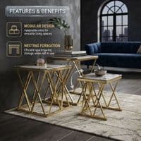 Maidah Gold Nest of 3 Tables with White Marble Top & Steel Frame