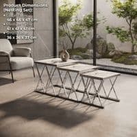 Maidah Silver Nest of 3 Tables with White Marble Top & Steel Frame