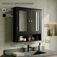 Maine Black 2 Door Bathroom Wall Cabinet with Mirrored Doors & Storage