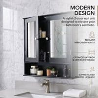 Maine Black 2 Door Bathroom Wall Cabinet with Mirrored Doors & Storage