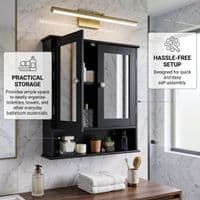 Maine Black 2 Door Bathroom Wall Cabinet with Mirrored Doors & Storage