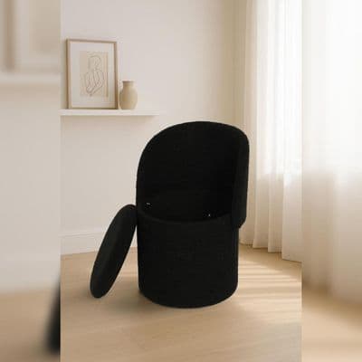 Malibu Black Boucle Teddy Fleece 3 in 1 Storage Ottoman Stool Seat