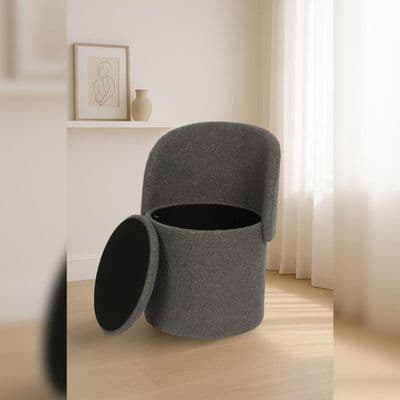 Malibu Dark Grey Boucle Teddy Fleece 3 in 1 Storage Ottoman Stool