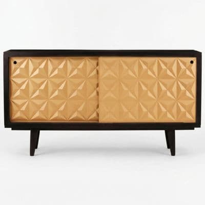 Malta Mango Wood Sideboard Gold Geometric Sliding Doors 160cm