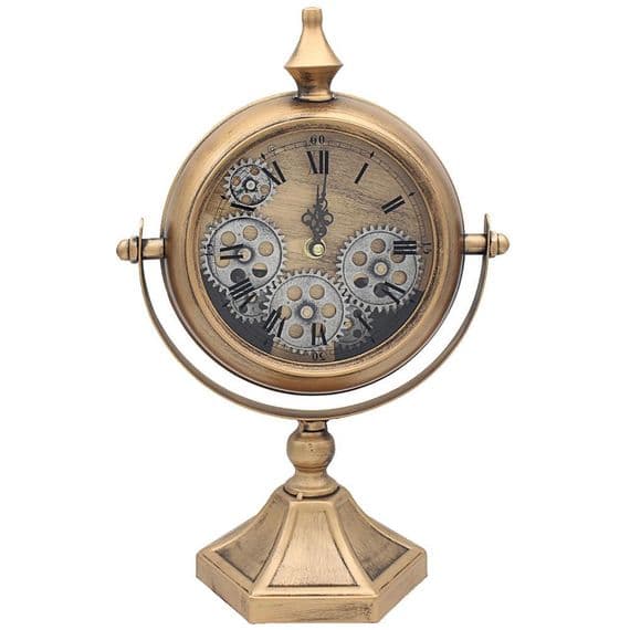 Mantel Cog Gears Clock Gold Stand