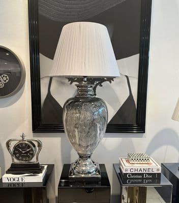 Marble Effect Table Lamp With Grey Round Shade Extra Large