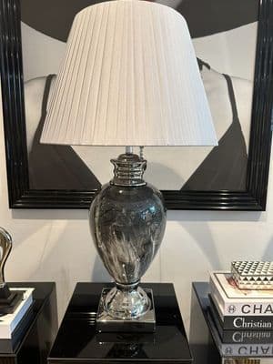 Marble Effect Table Lamp With Grey Round Shade Large