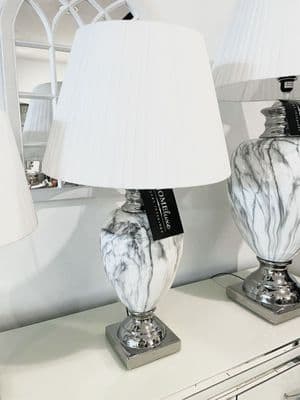 Marble Effect Table Lamp With White Round Shade Large
