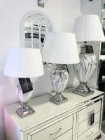 Marble Effect Table Lamp With White Round Shade Medium