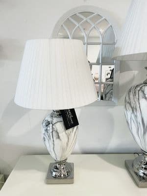 Marble Effect Table Lamp With White Round Shade Medium
