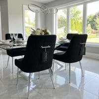 Marco Black Brushed Velvet Dining Chairs With Silver Legs - Sold In Pairs