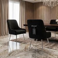 Marco Black Brushed Velvet Dining Chairs With Silver Legs - Sold In Pairs