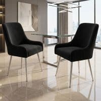 Marco Black Brushed Velvet Dining Chairs With Silver Legs - Sold In Pairs