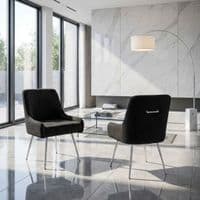 Marco Black Brushed Velvet Dining Chairs With Silver Legs - Sold In Pairs