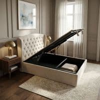 Marlow Cream Velvet Storage Ottoman Bed - Single, Double, Kingsize