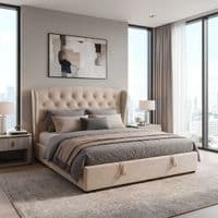 Marlow Cream Velvet Storage Ottoman Bed - Single, Double, Kingsize