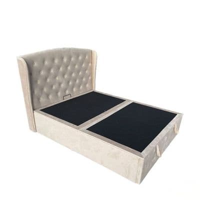 Marlow Cream Velvet Storage Ottoman Bed - Single, Double, Kingsize