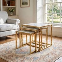Massa Gold Nest of Tables Set of 3 Cream Marble Modern Side Tables