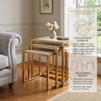 Massa Gold Nest of Tables Set of 3 Cream Marble Modern Side Tables