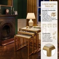 Massa Gold Nest of Tables Set of 3 Cream Marble Modern Side Tables