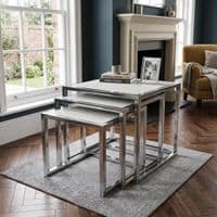 Massa Silver Nest of Tables Set of 3 White Marble Modern Tables