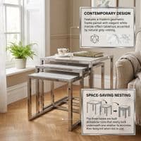 Massa Silver Nest of Tables Set of 3 White Marble Modern Tables
