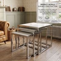 Massa Silver Nest of Tables Set of 3 White Marble Modern Tables