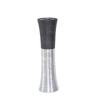 Medium 40cm Black and Silver Textured Fluted Vase