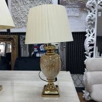 Medium Cream & Gold Marble Table Lamp with Pleated Shade 61cm Tall