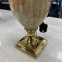 Medium Cream & Gold Marble Table Lamp with Pleated Shade 61cm Tall