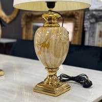 Medium Cream & Gold Marble Table Lamp with Pleated Shade 61cm Tall