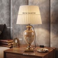 Medium Cream & Gold Marble Table Lamp with Pleated Shade 61cm Tall