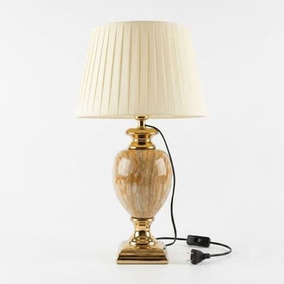 Medium Cream & Gold Marble Table Lamp with Pleated Shade 61cm Tall