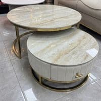 Melrose Cream Ceramic Nesting Coffee Tables - Set of 2 Storage Cream Fabric