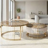 Melrose Cream Ceramic Nesting Coffee Tables - Set of 2 Storage Cream Fabric