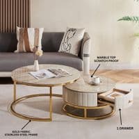 Melrose Cream Ceramic Nesting Coffee Tables - Set of 2 Storage Cream Fabric