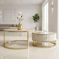 Melrose Cream Ceramic Nesting Coffee Tables - Set of 2 Storage Cream Fabric