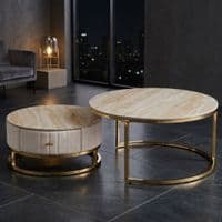 Melrose Cream Ceramic Nesting Coffee Tables - Set of 2 Storage Cream Fabric