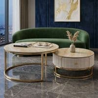 Melrose Cream Ceramic Nesting Coffee Tables - Set of 2 Storage Cream Fabric
