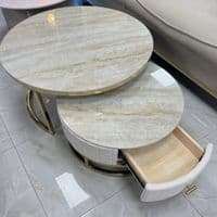 Melrose Cream Ceramic Nesting Coffee Tables - Set of 2 Storage Cream Fabric
