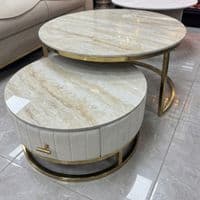 Melrose Cream Ceramic Nesting Coffee Tables - Set of 2 Storage Cream Fabric