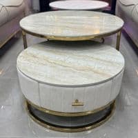 Melrose Cream Ceramic Nesting Coffee Tables - Set of 2 Storage Cream Fabric
