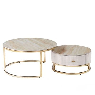 Melrose Cream Ceramic Nesting Coffee Tables - Set of 2 Storage Cream Fabric
