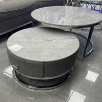 Melrose Grey Marble Nest Of Coffee Tables - Set of 2 with Storage Grey Fabric