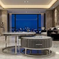Melrose Grey Marble Nest Of Coffee Tables - Set of 2 with Storage Grey Fabric