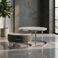 Melrose Grey Marble Nest Of Coffee Tables - Set of 2 with Storage Grey Fabric